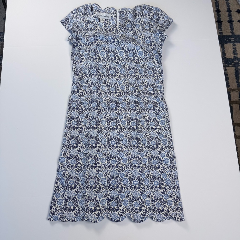 NWT Sara Campbell Floral shift cap sleeves dress, blue multi | XS